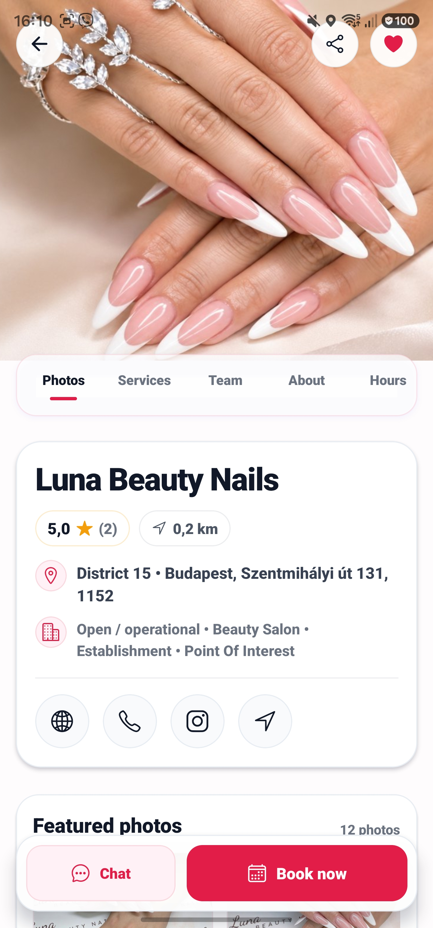 Luna Beauty Nails profil a Nail Budapest Map alkalmazásban